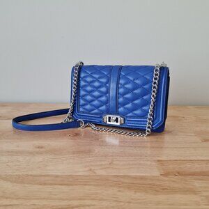 Rebecca Minkoff Diamond Quilted Love Crossbody Cobalt Blue Silver Shoulder Bag